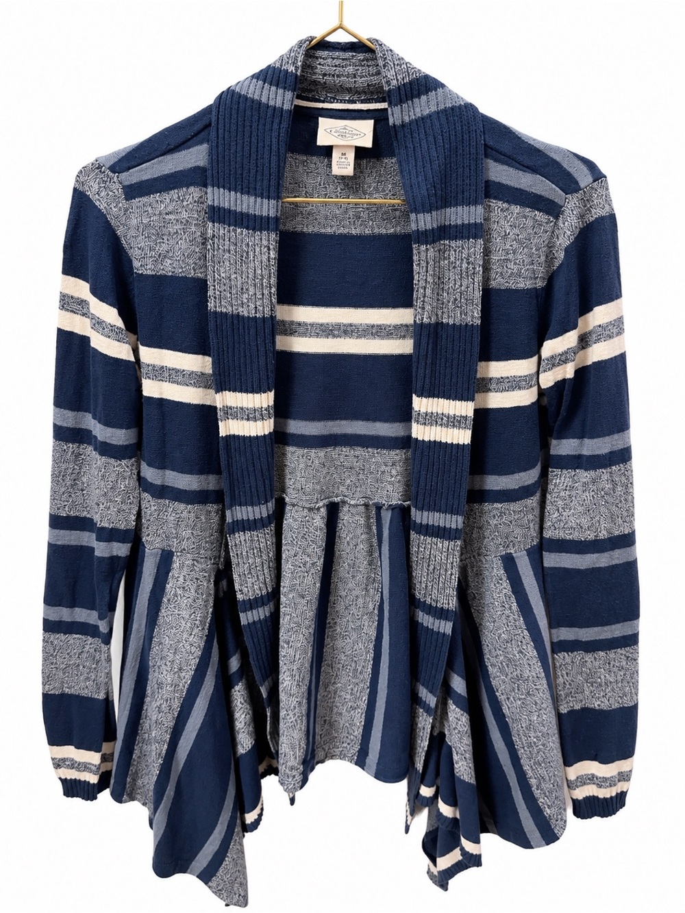 St. John's Bay Navy, Cream & Gray Striped Shawl Open-Front Cardigan